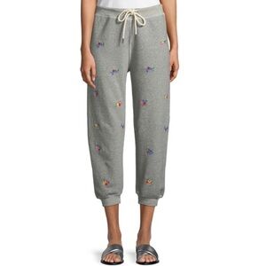 THE GREAT - The Cropped Floral-Embroidered Sweatpants size 0